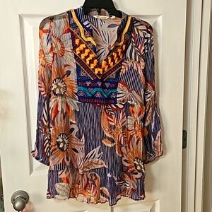 Soft Surroundings Tory Sheer Long Sleeve Multicolor Tunic